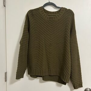 Roots Green Chevron Knit Sweater M Oversized Cozy Cotton Blend Pullover